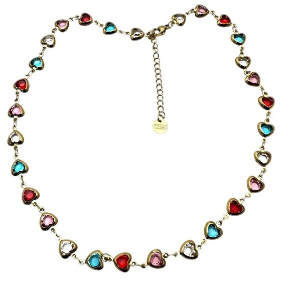 Womens Multicolor Crystal Heart Gold Plated Choker Necklace 16 to 18 Inch New - Picture 1 of 4